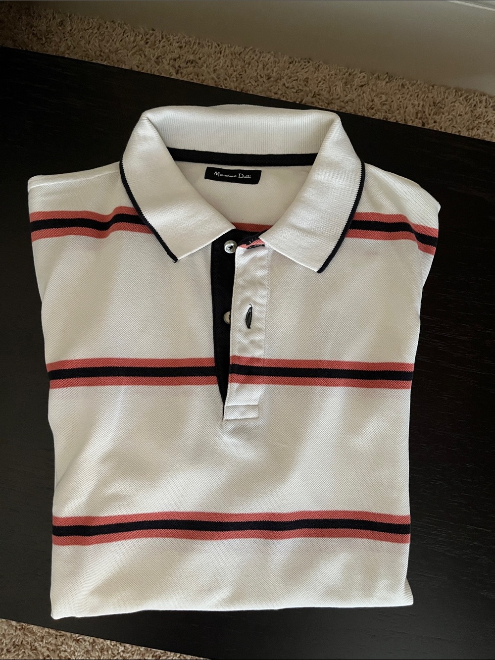 Massimo Dutti White Polo with Red and Black Stripe Detail